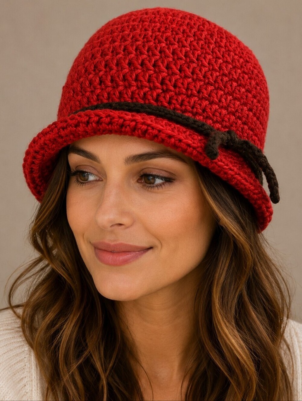 HANDMADE Crochet Red Flapper Bucket Cloche Hat
